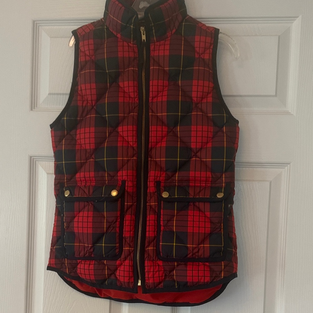J. Crew Red and Black Checkered Vest